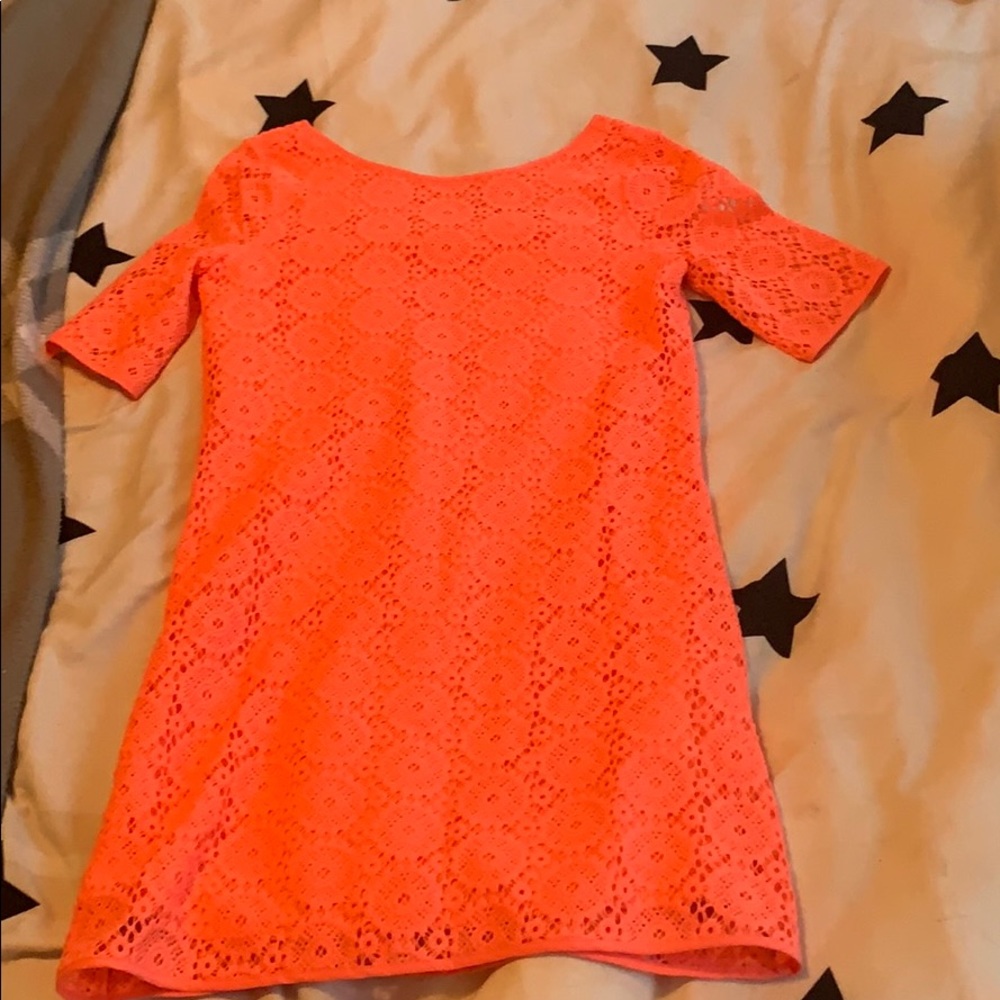 coral colored embroidered dress